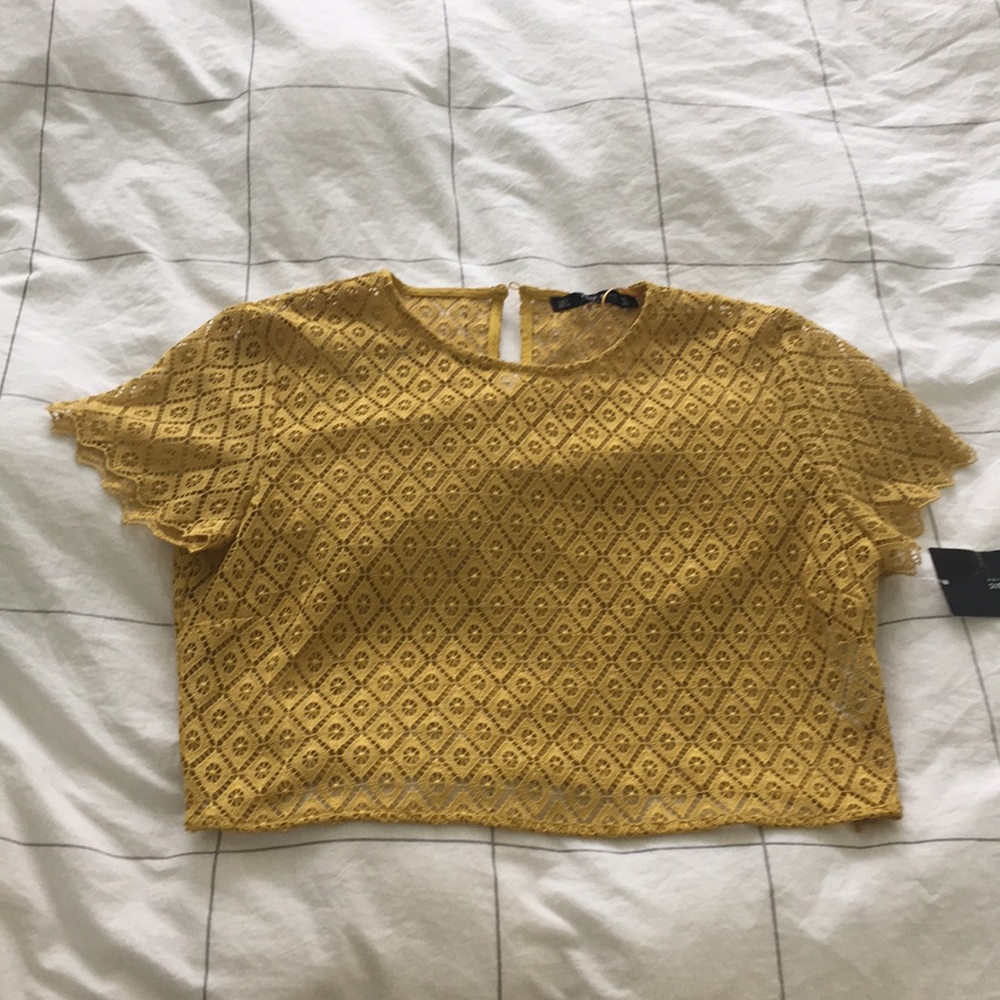ZARA BASIC Sheer Yellow Patterned Top